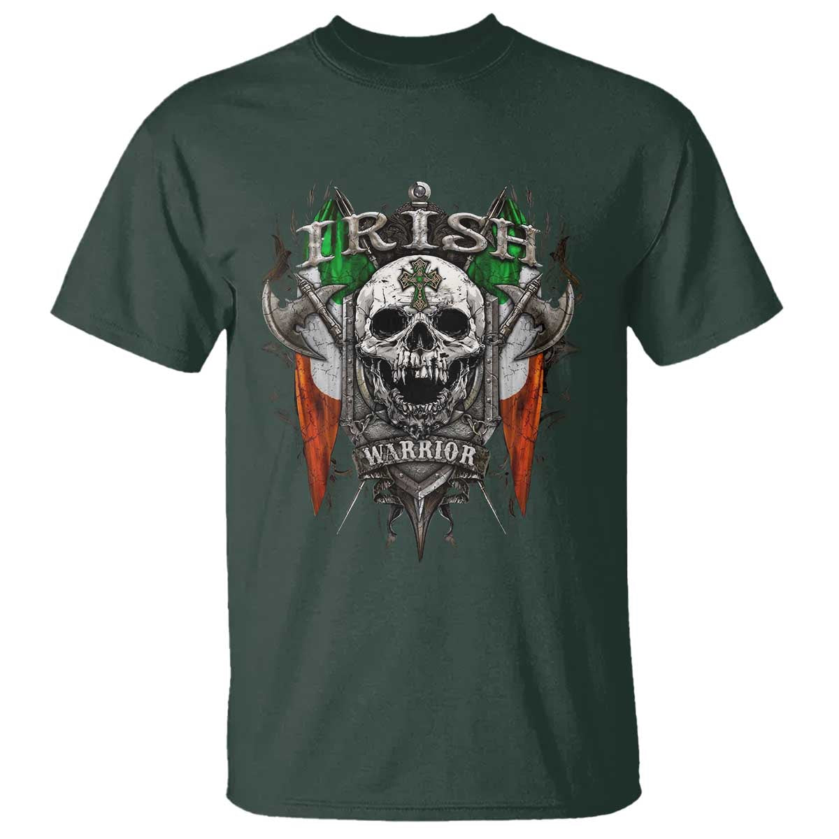 Funny Irish Warrior T Shirt Vintage Skull Celtic Cross Ireland Flag
