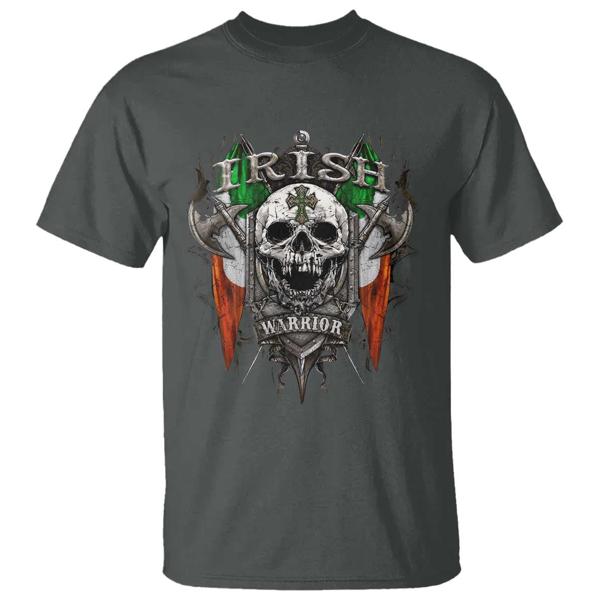 Funny Irish Warrior T Shirt Vintage Skull Celtic Cross Ireland Flag