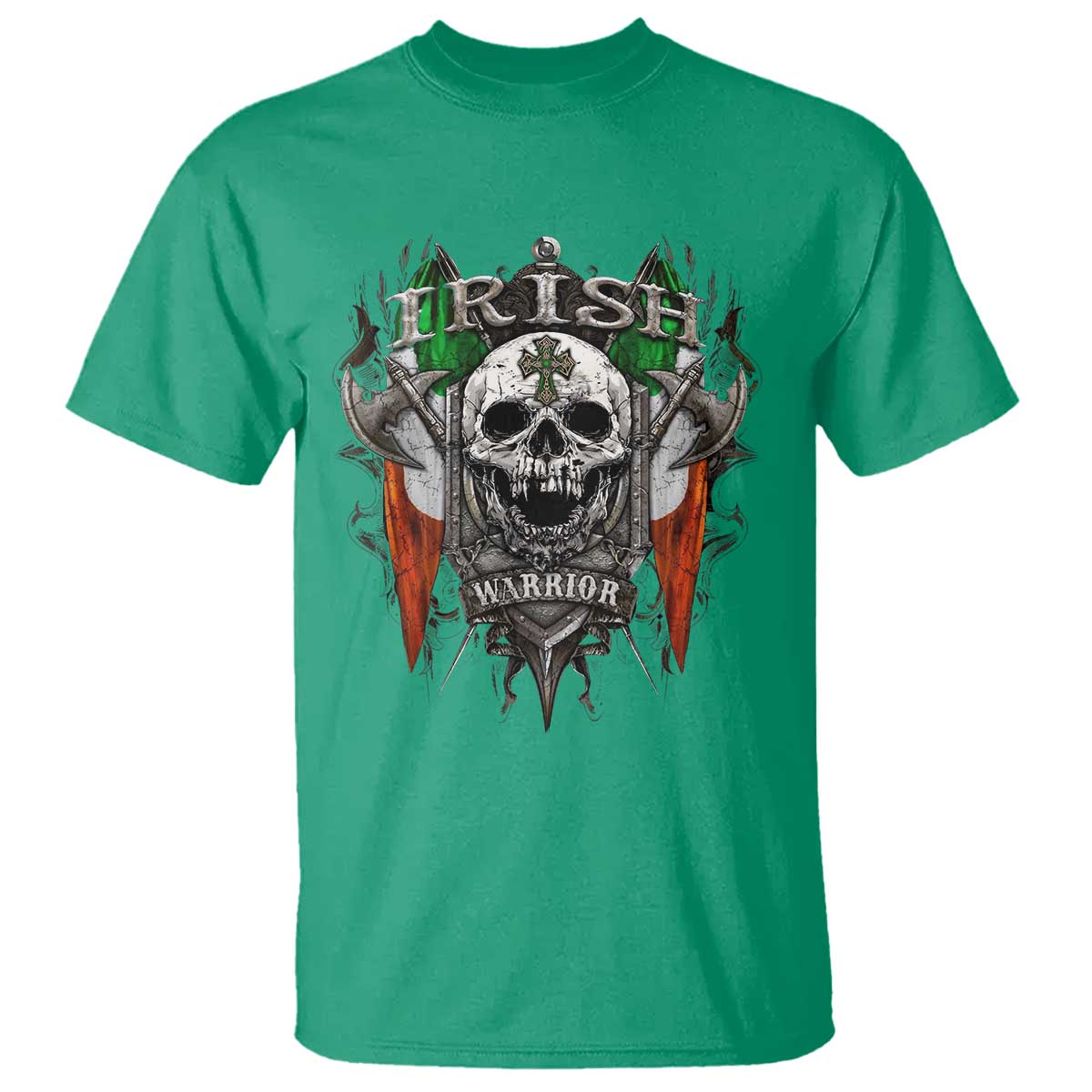 Funny Irish Warrior T Shirt Vintage Skull Celtic Cross Ireland Flag