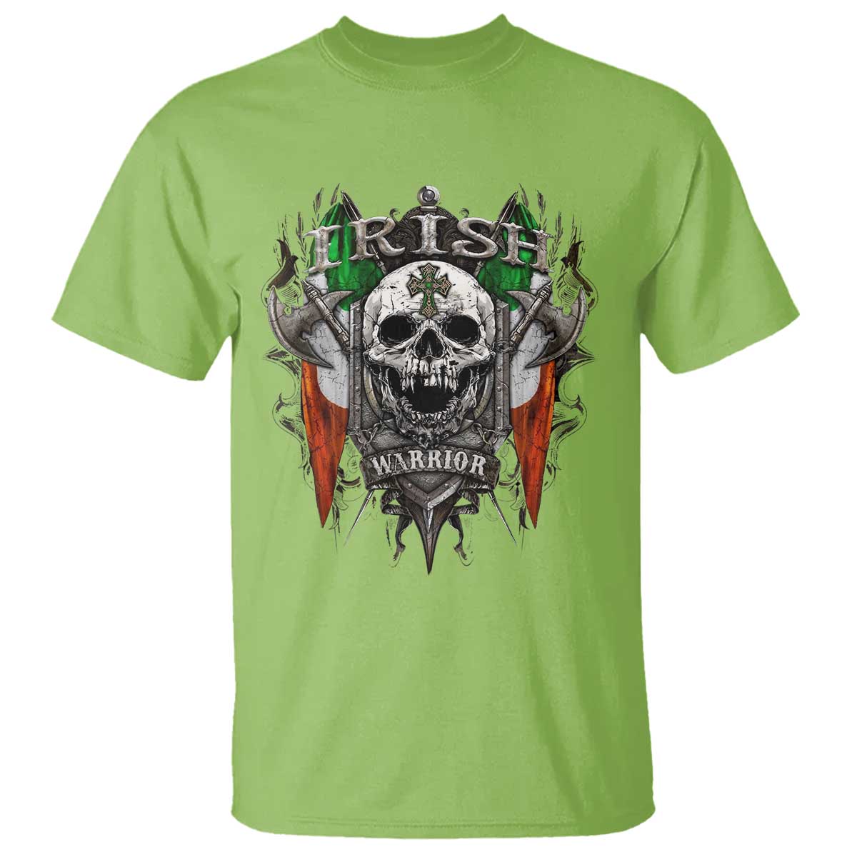 Funny Irish Warrior T Shirt Vintage Skull Celtic Cross Ireland Flag