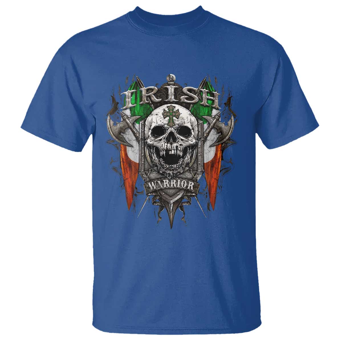 Funny Irish Warrior T Shirt Vintage Skull Celtic Cross Ireland Flag