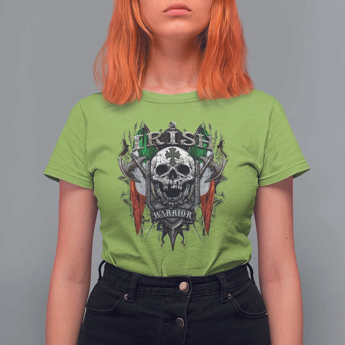 Funny Irish Warrior T Shirt For Women Vintage Skull Celtic Cross Ireland Flag