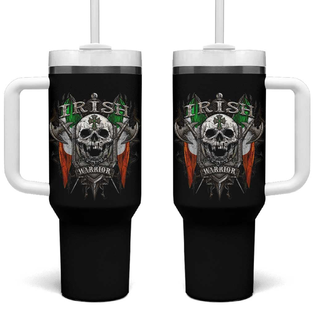 Funny Irish Warrior Tumbler With Handle Vintage Skull Celtic Cross Ireland Flag
