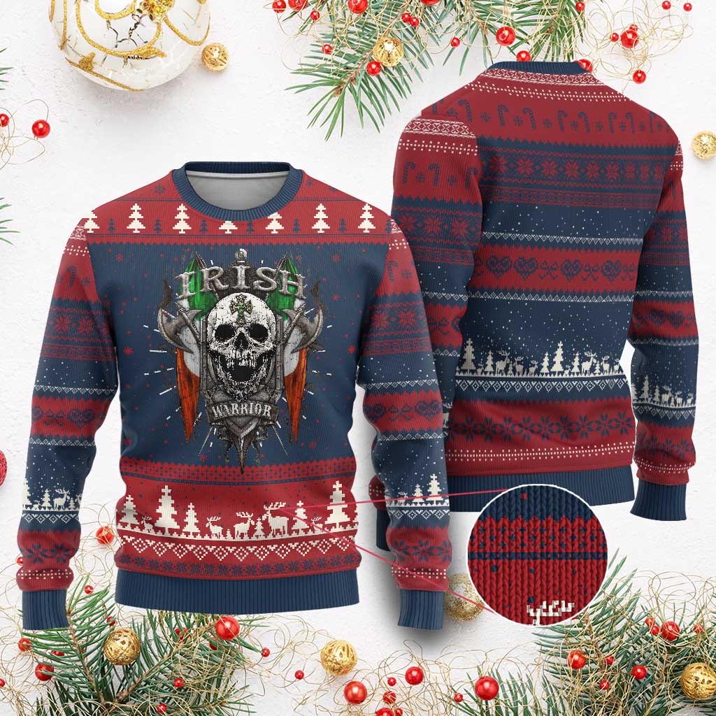 Funny Irish Warrior Knitted Sweatshirt Vintage Skull Celtic Cross Ireland Flag - Wonder Print Shop