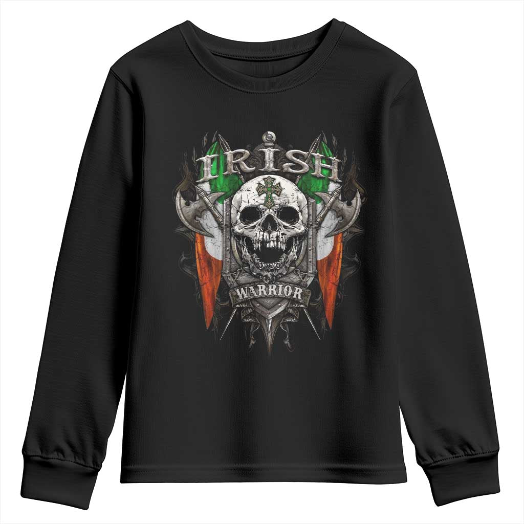 Funny Irish Warrior Youth Sweatshirt Vintage Skull Celtic Cross Ireland Flag