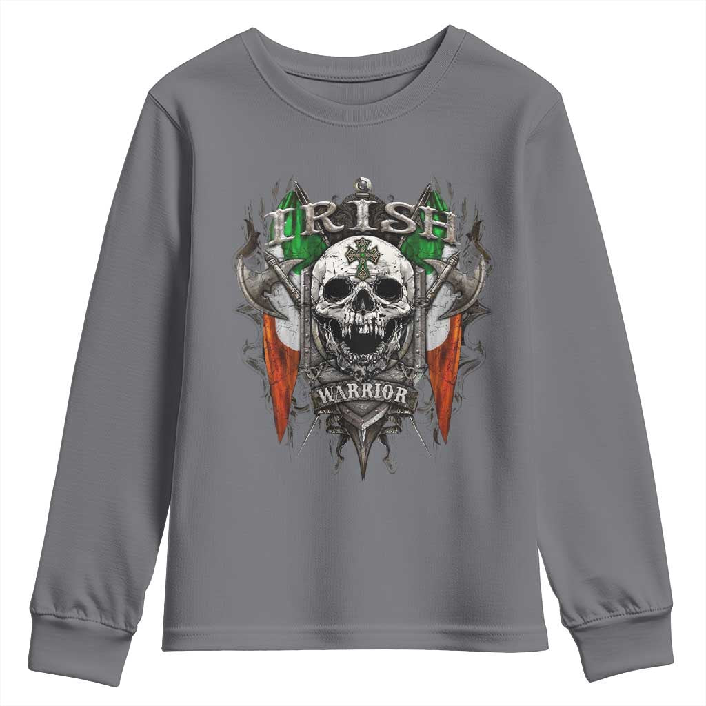 Funny Irish Warrior Youth Sweatshirt Vintage Skull Celtic Cross Ireland Flag