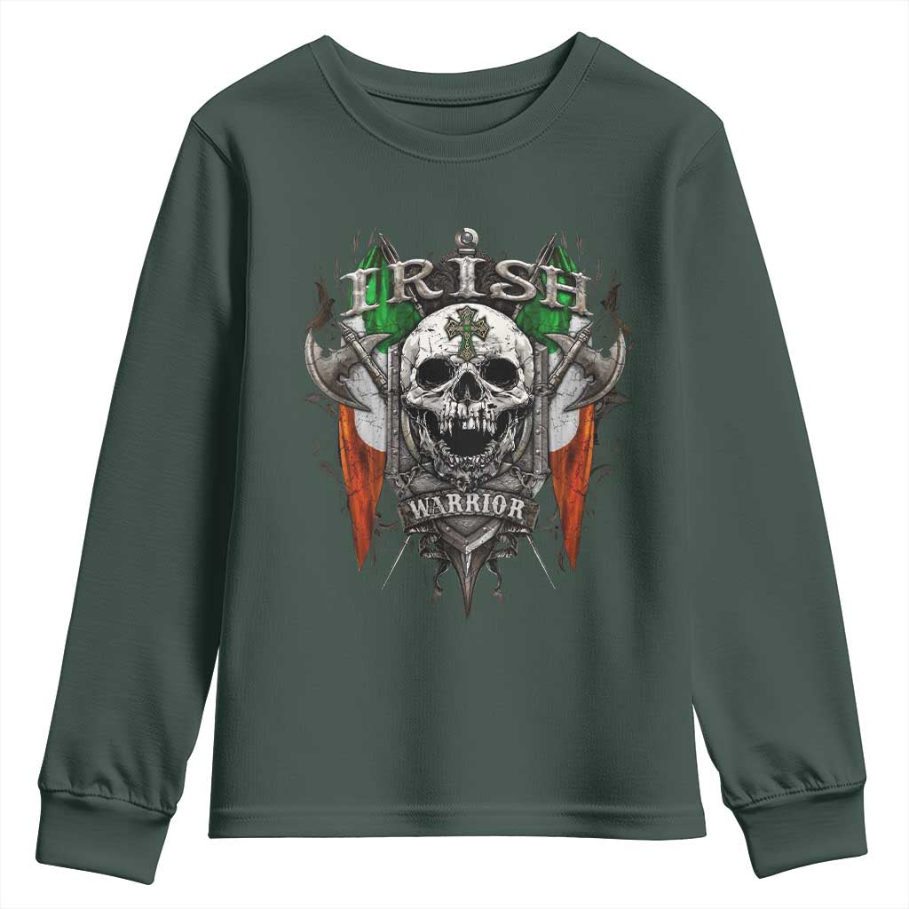 Funny Irish Warrior Youth Sweatshirt Vintage Skull Celtic Cross Ireland Flag