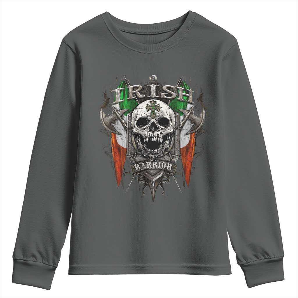 Funny Irish Warrior Youth Sweatshirt Vintage Skull Celtic Cross Ireland Flag