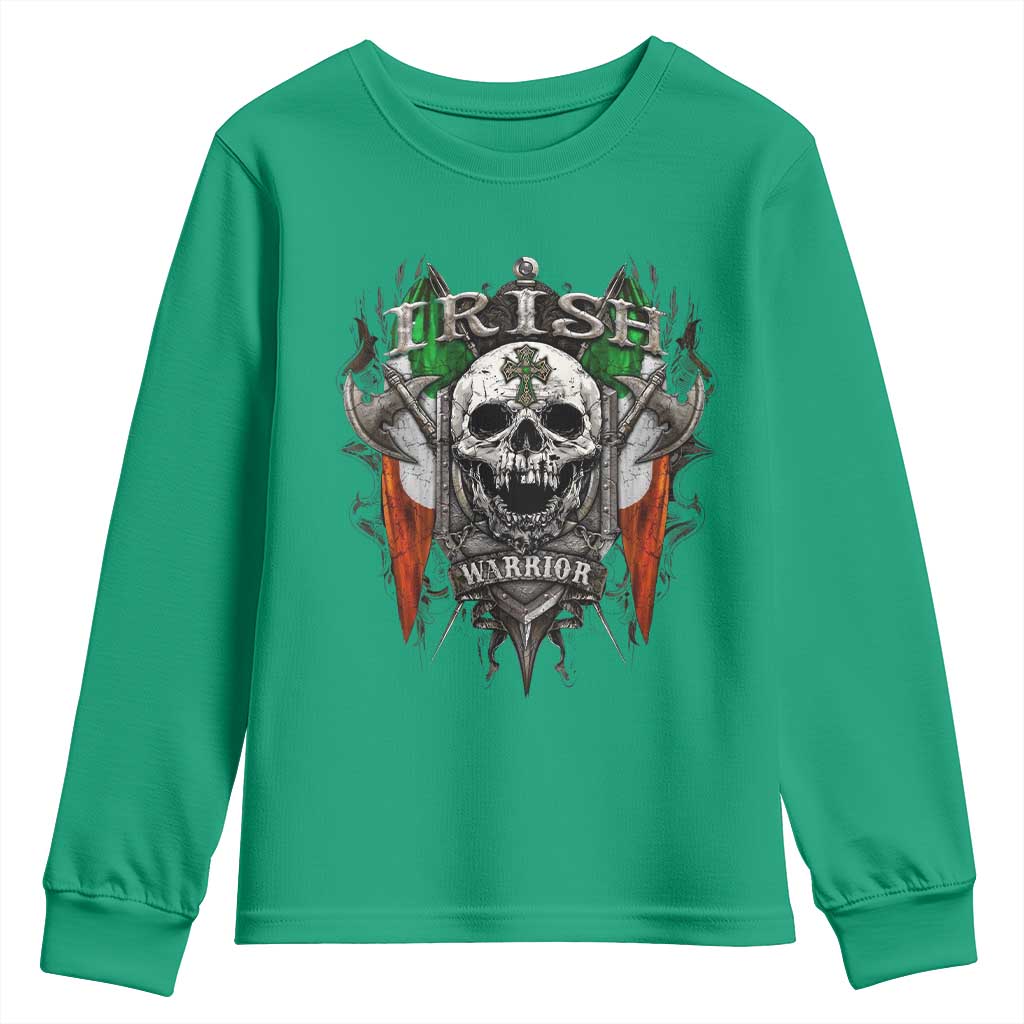 Funny Irish Warrior Youth Sweatshirt Vintage Skull Celtic Cross Ireland Flag