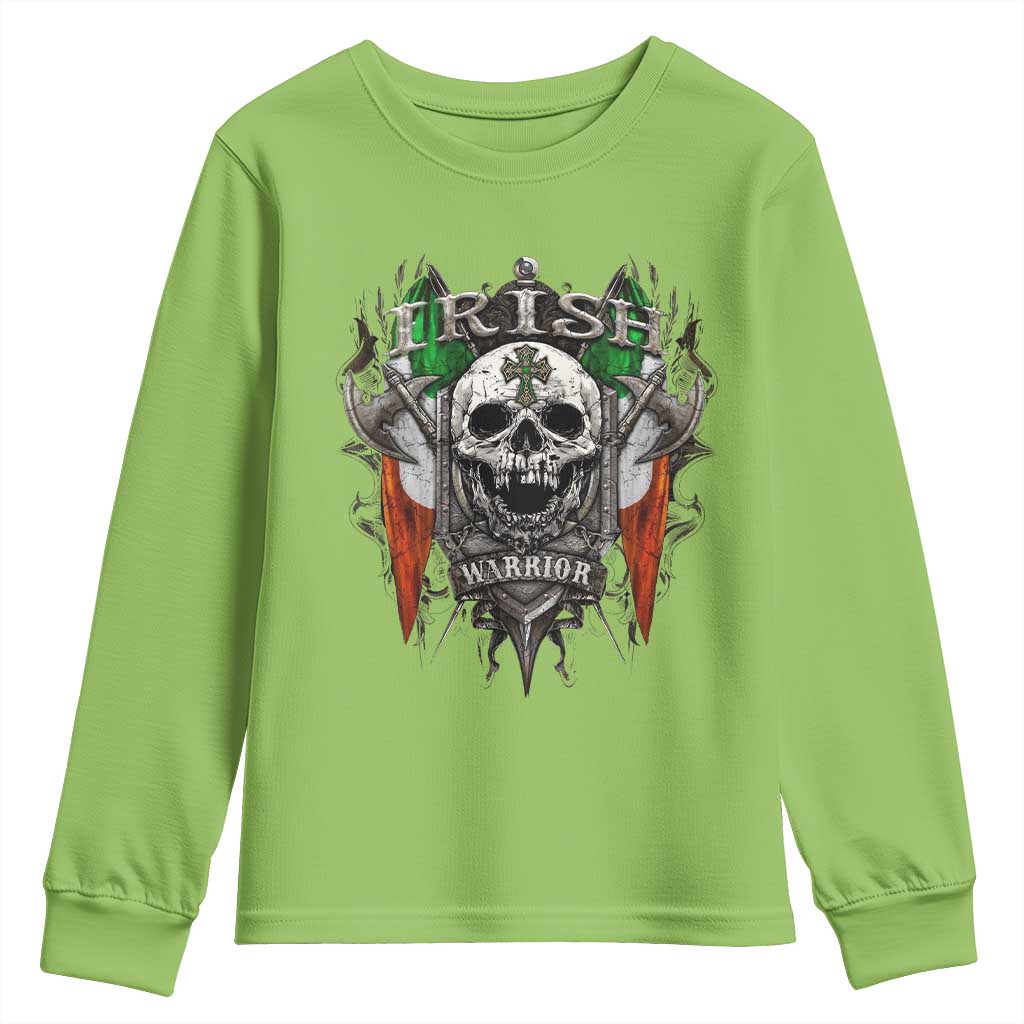 Funny Irish Warrior Youth Sweatshirt Vintage Skull Celtic Cross Ireland Flag