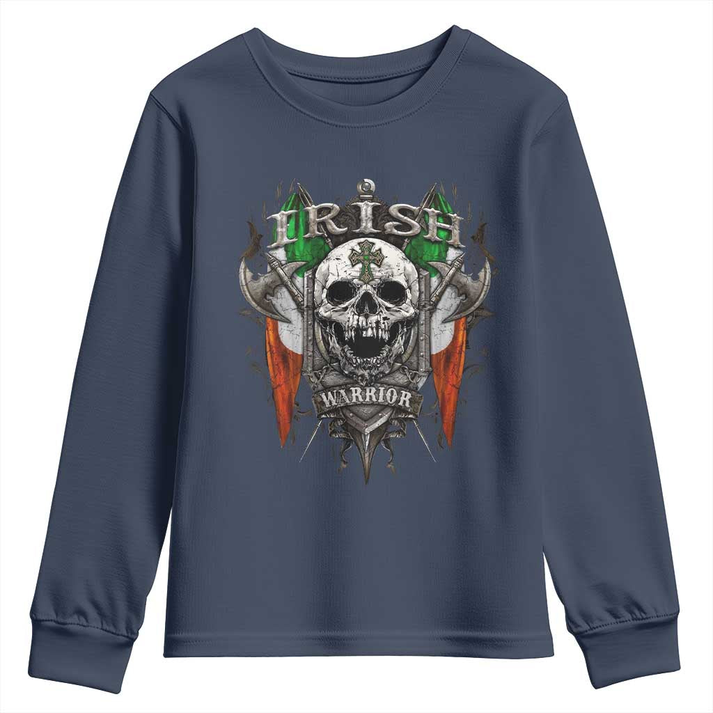 Funny Irish Warrior Youth Sweatshirt Vintage Skull Celtic Cross Ireland Flag