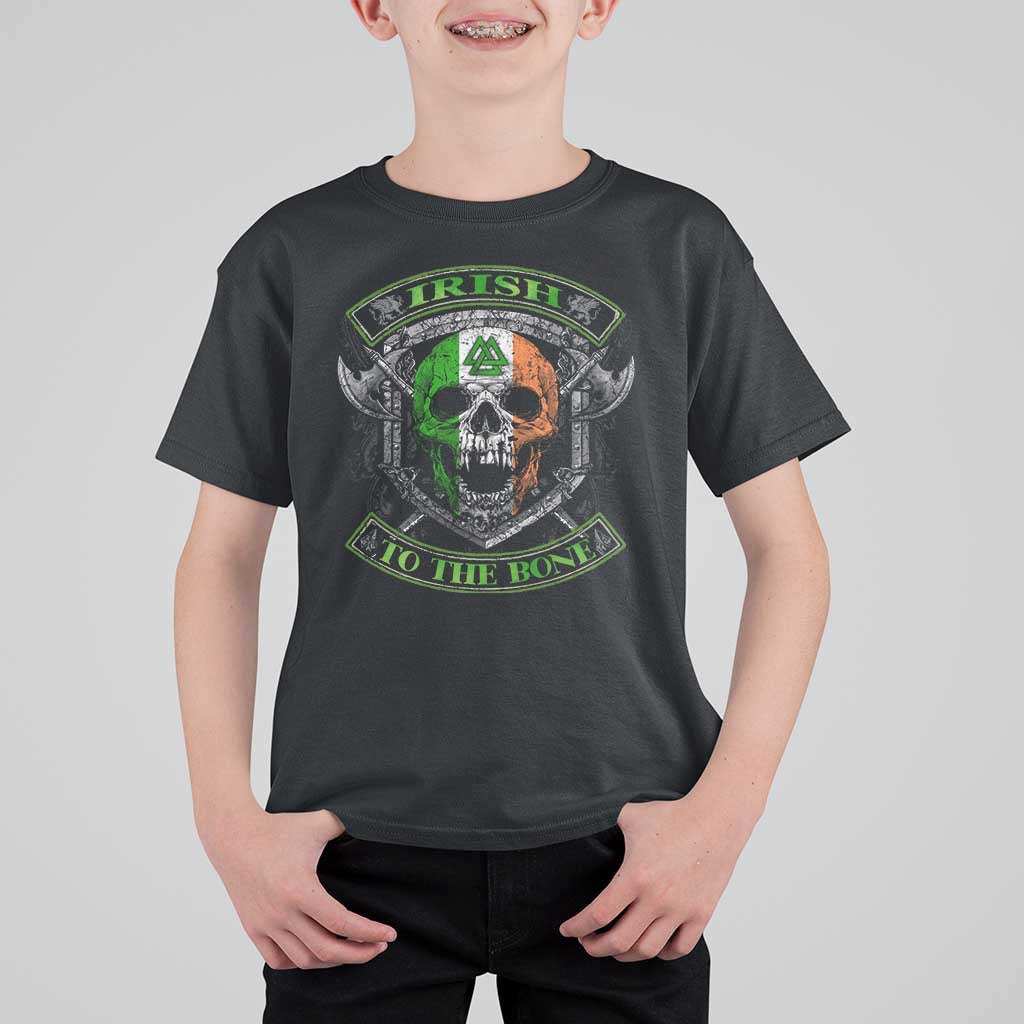 Irish Viking T Shirt For Kid Irish To The Bone Vintage Ireland Flag Skull