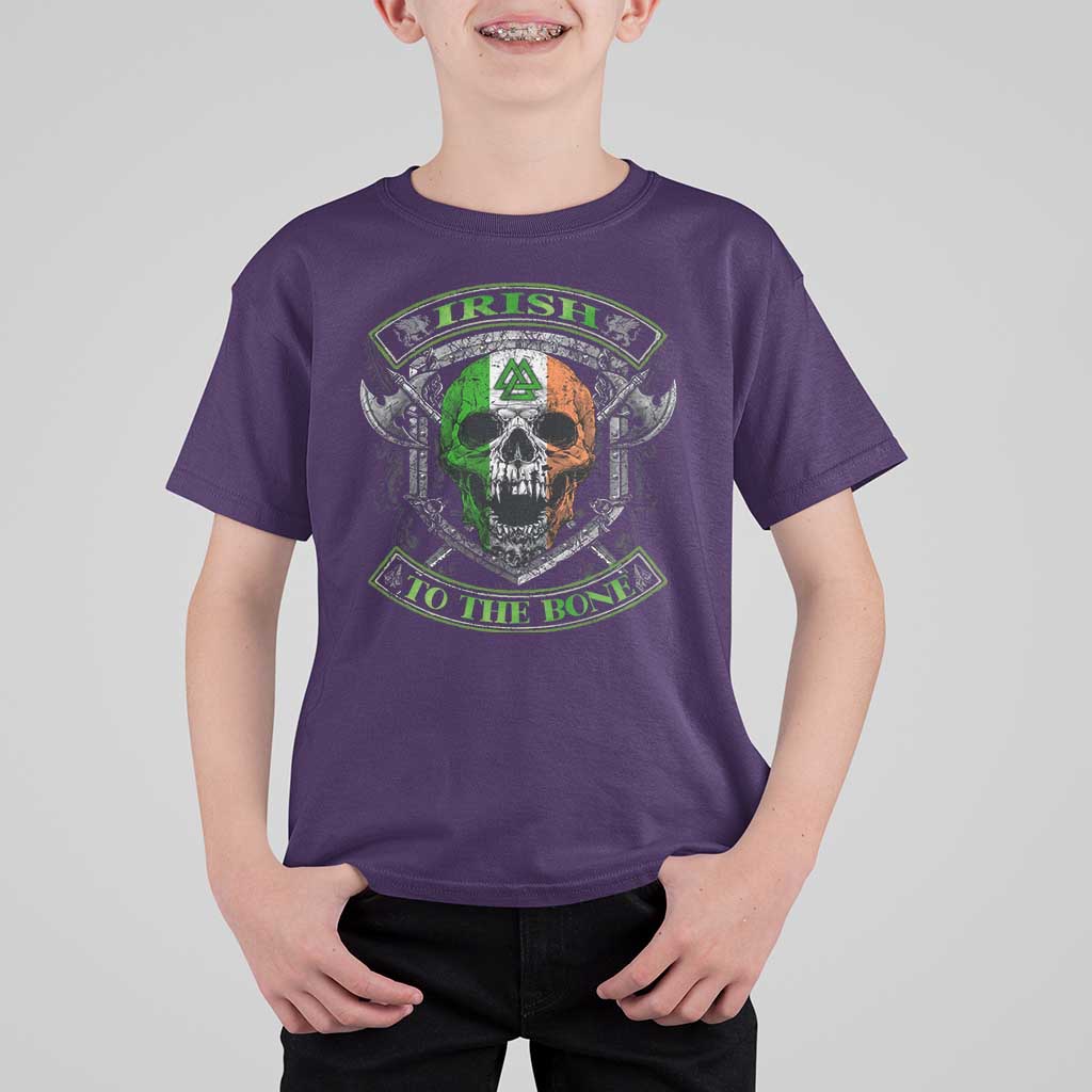 Irish Viking T Shirt For Kid Irish To The Bone Vintage Ireland Flag Skull