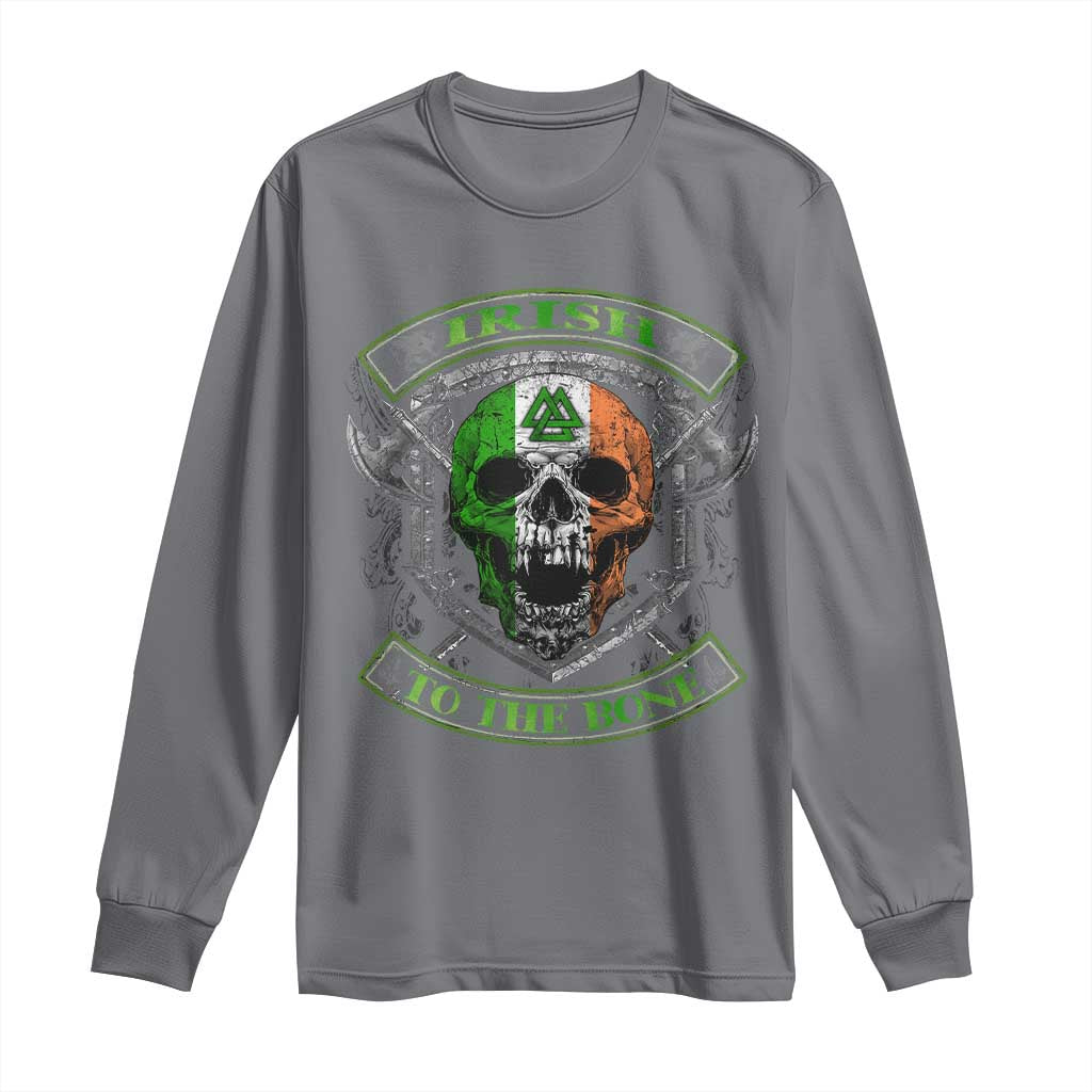 Irish Viking Long Sleeve Shirt Irish To The Bone Vintage Ireland Flag Skull