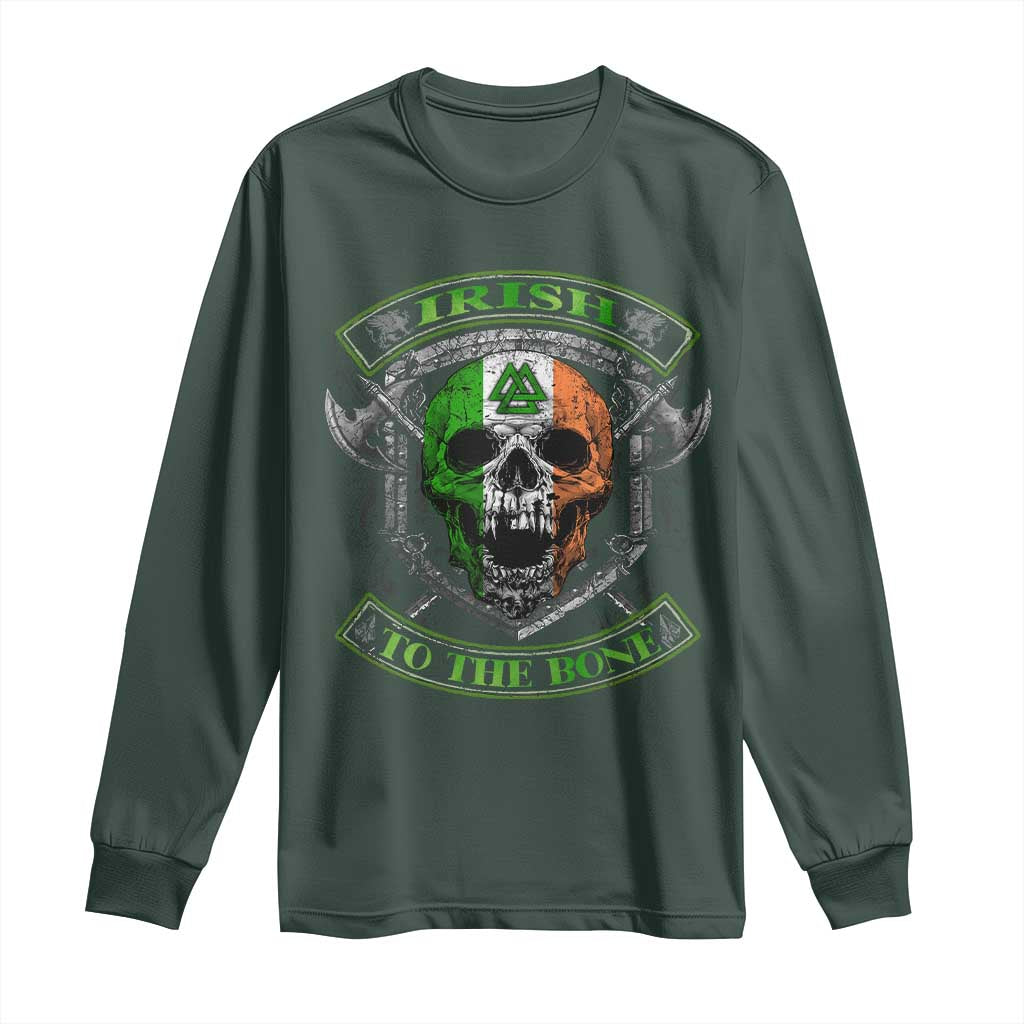 Irish Viking Long Sleeve Shirt Irish To The Bone Vintage Ireland Flag Skull