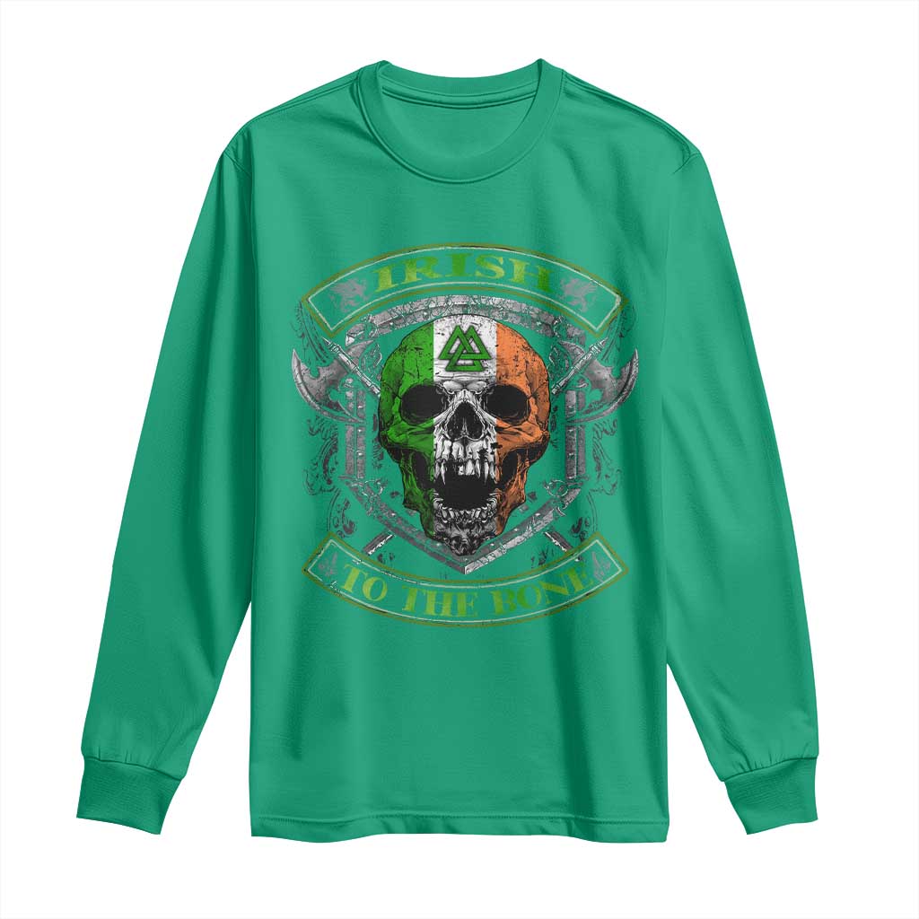 Irish Viking Long Sleeve Shirt Irish To The Bone Vintage Ireland Flag Skull