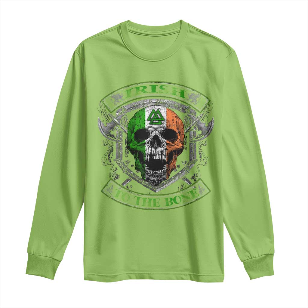 Irish Viking Long Sleeve Shirt Irish To The Bone Vintage Ireland Flag Skull