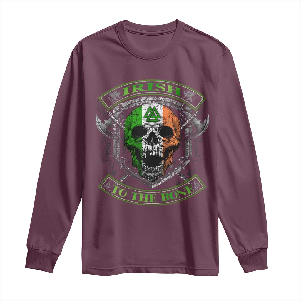 Irish Viking Long Sleeve Shirt Irish To The Bone Vintage Ireland Flag Skull