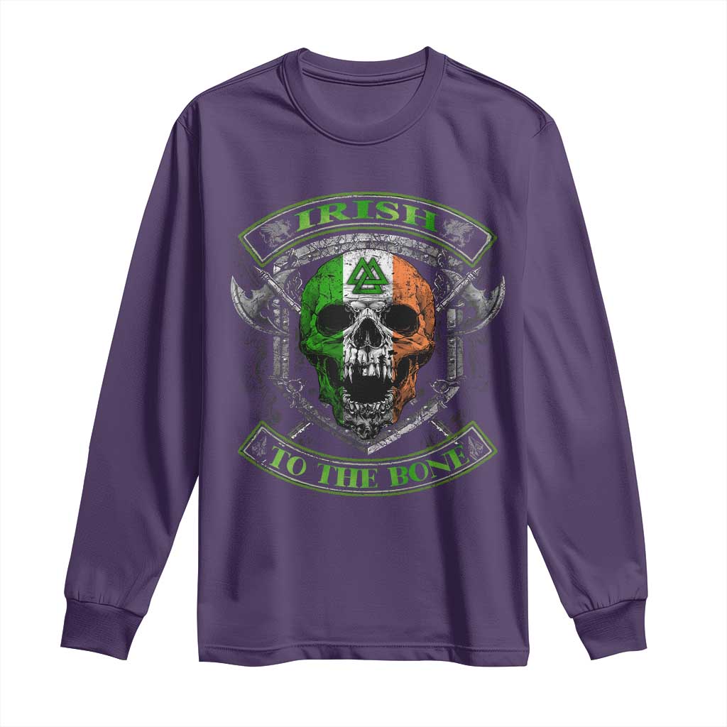Irish Viking Long Sleeve Shirt Irish To The Bone Vintage Ireland Flag Skull