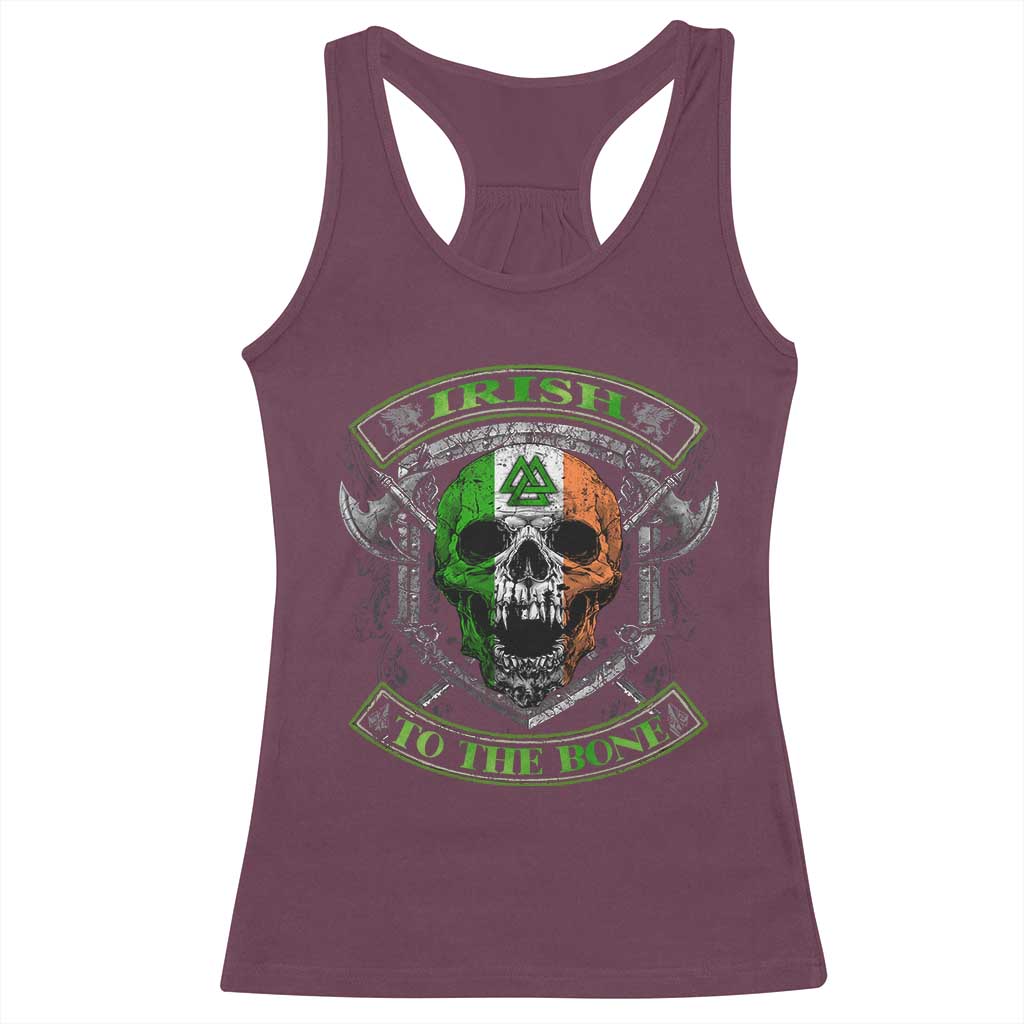 Irish Viking Racerback Tank Top Irish To The Bone Vintage Ireland Flag Skull