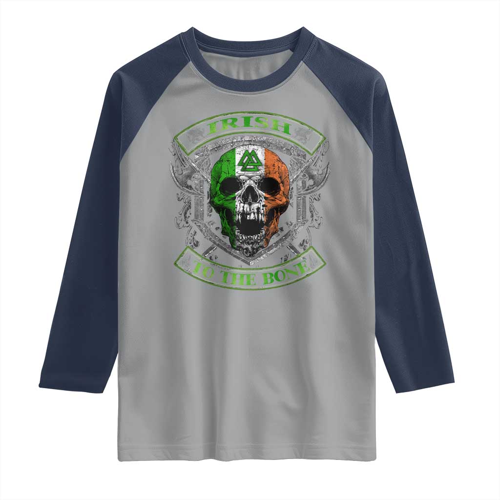 Irish Viking Raglan Shirt Irish To The Bone Vintage Ireland Flag Skull