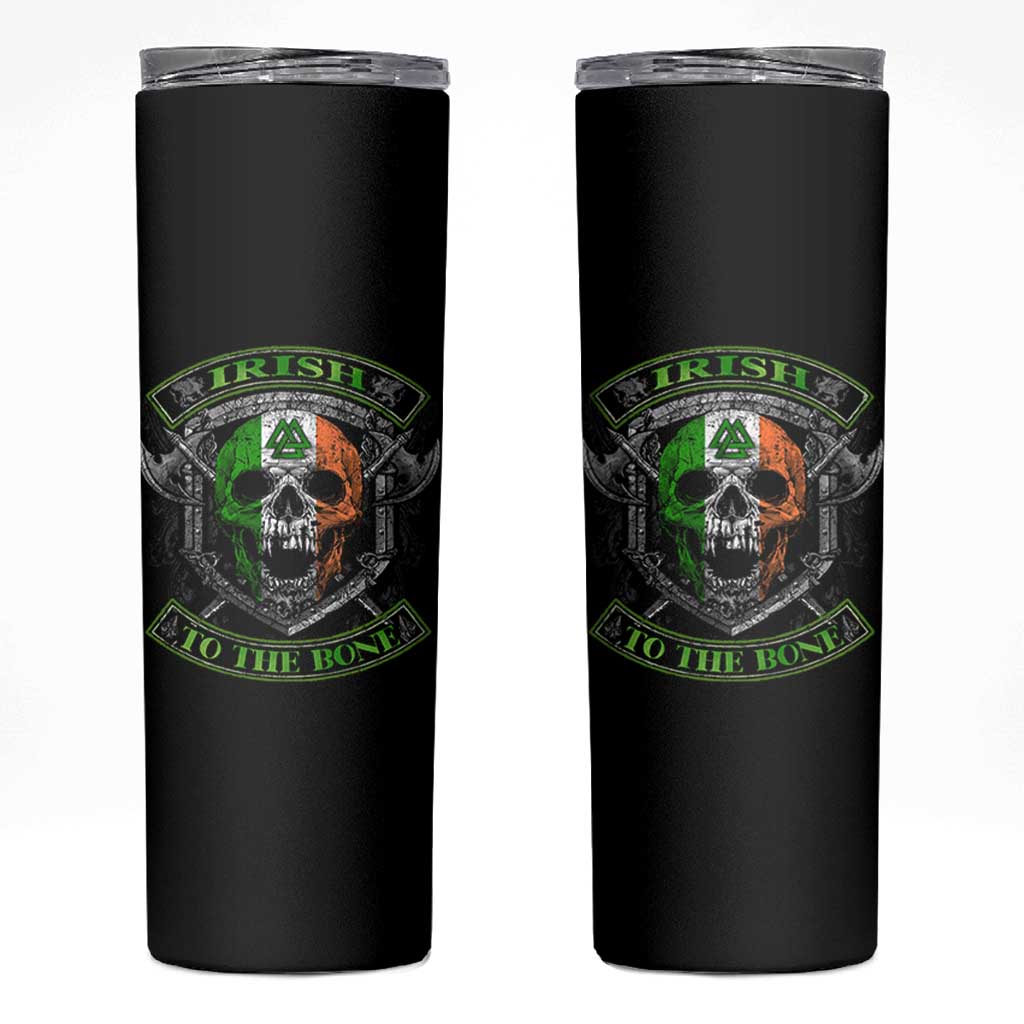 Irish Viking Skinny Tumbler Irish To The Bone Vintage Ireland Flag Skull