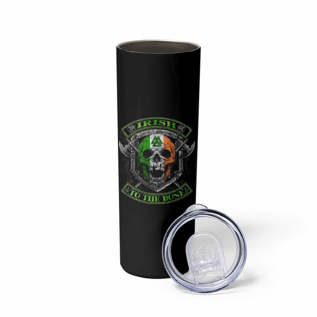 Irish Viking Skinny Tumbler Irish To The Bone Vintage Ireland Flag Skull
