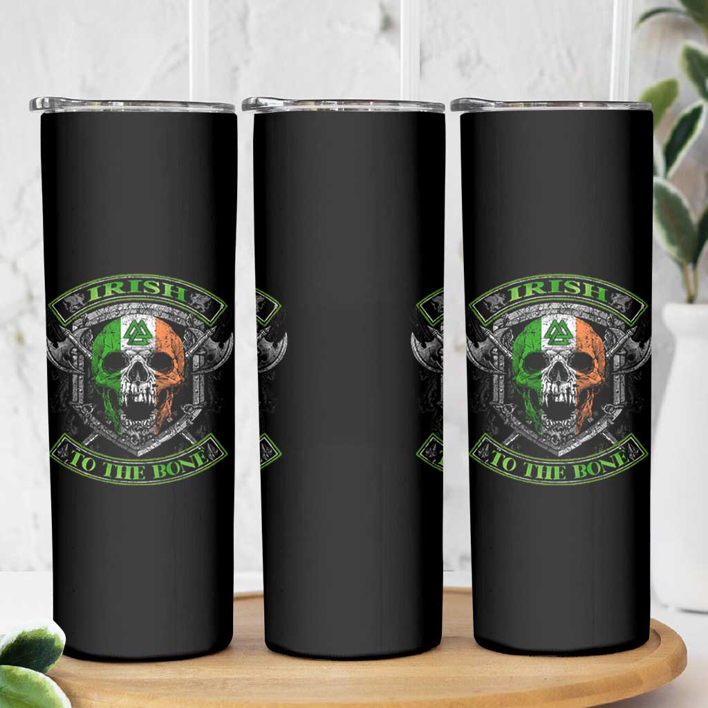Irish Viking Skinny Tumbler Irish To The Bone Vintage Ireland Flag Skull