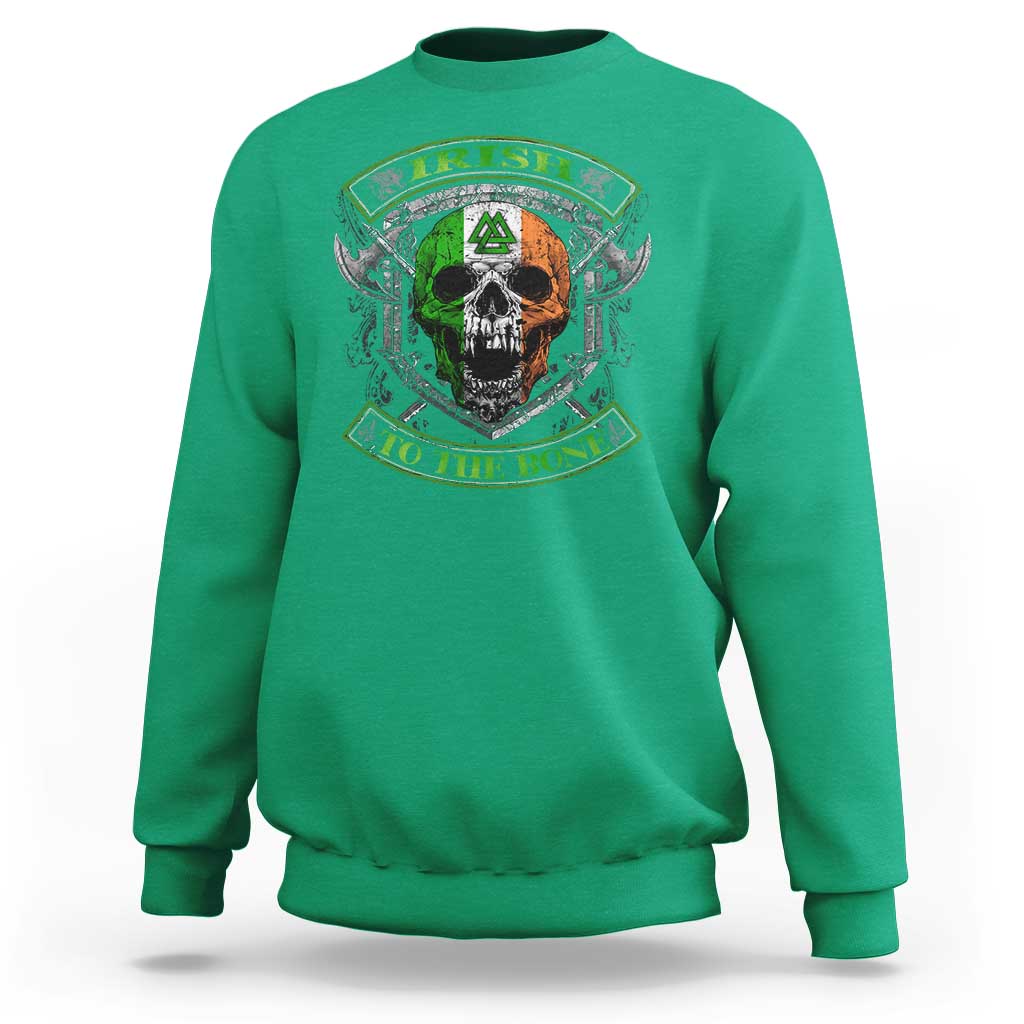 Irish Viking Sweatshirt Irish To The Bone Vintage Ireland Flag Skull