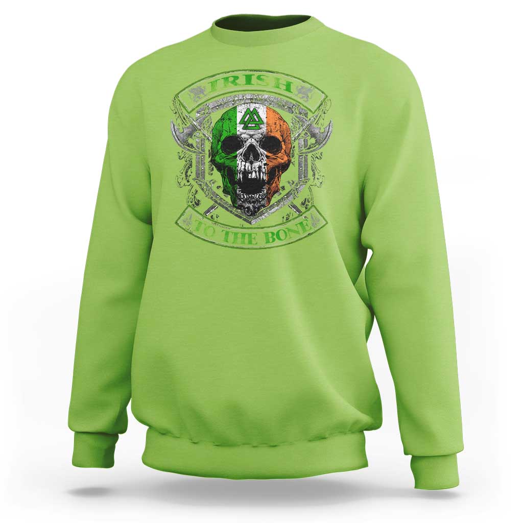 Irish Viking Sweatshirt Irish To The Bone Vintage Ireland Flag Skull