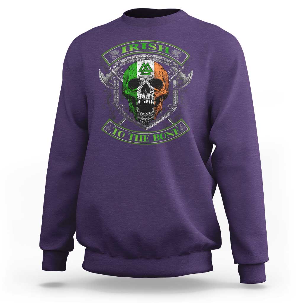 Irish Viking Sweatshirt Irish To The Bone Vintage Ireland Flag Skull