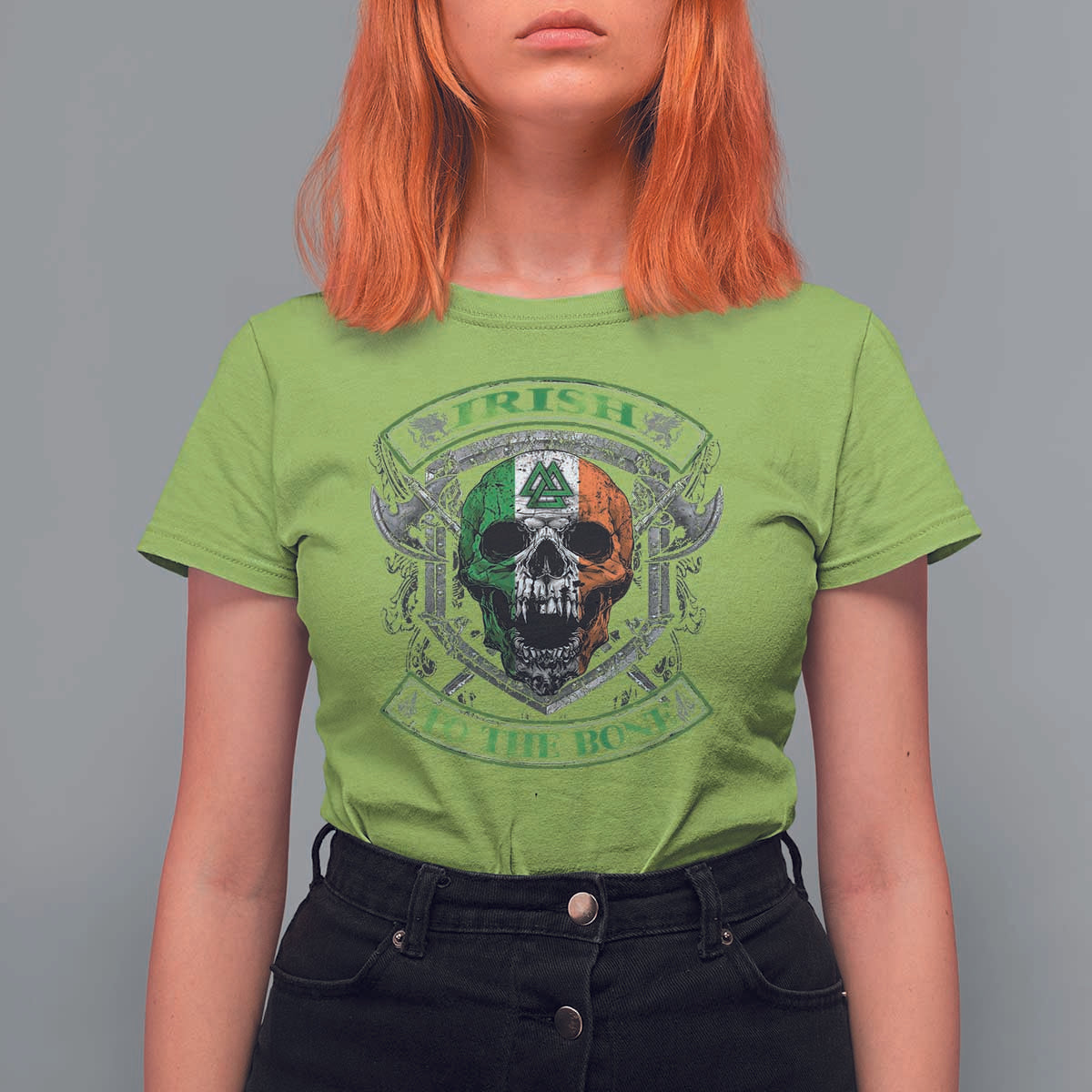 Irish Viking T Shirt For Women Irish To The Bone Vintage Ireland Flag Skull