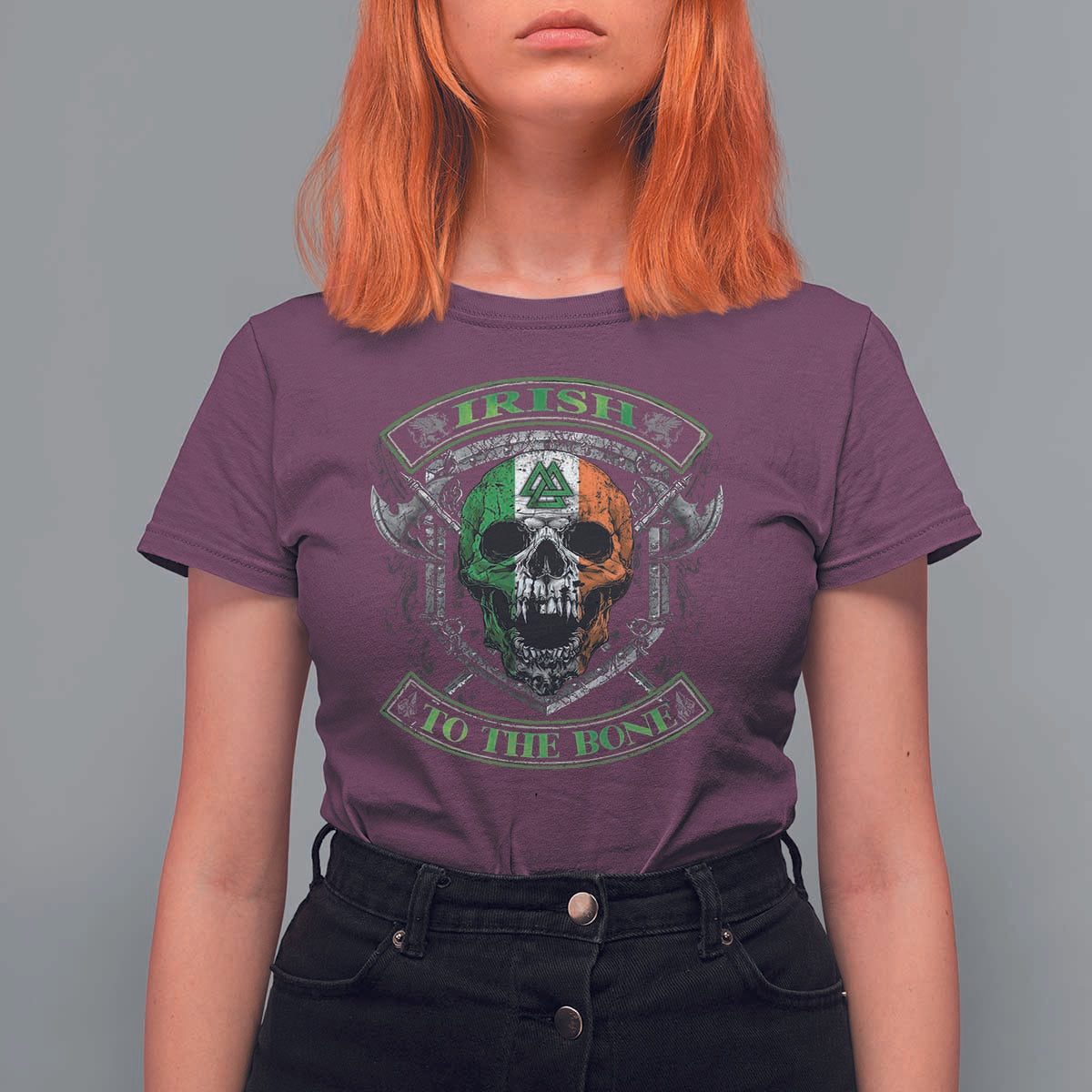 Irish Viking T Shirt For Women Irish To The Bone Vintage Ireland Flag Skull