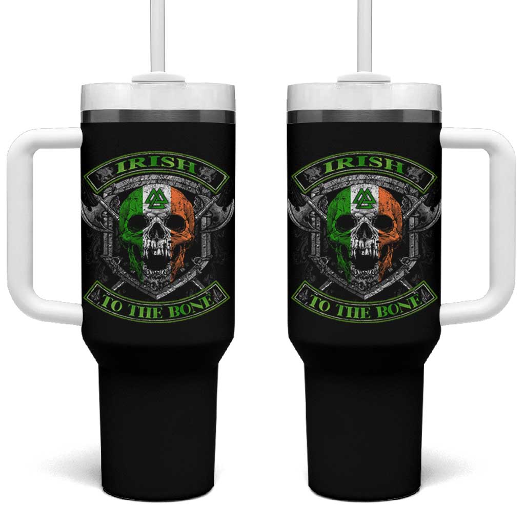 Irish Viking Tumbler With Handle Irish To The Bone Vintage Ireland Flag Skull