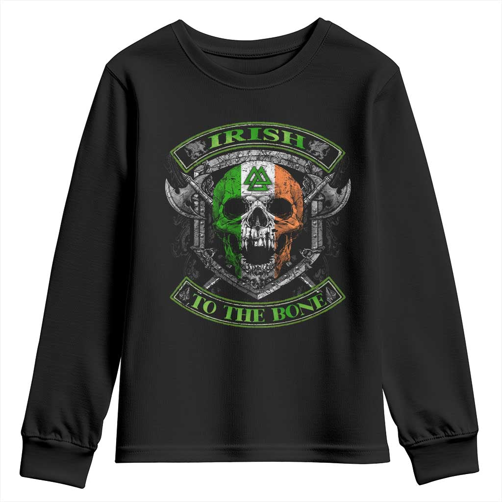Irish Viking Youth Sweatshirt Irish To The Bone Vintage Ireland Flag Skull