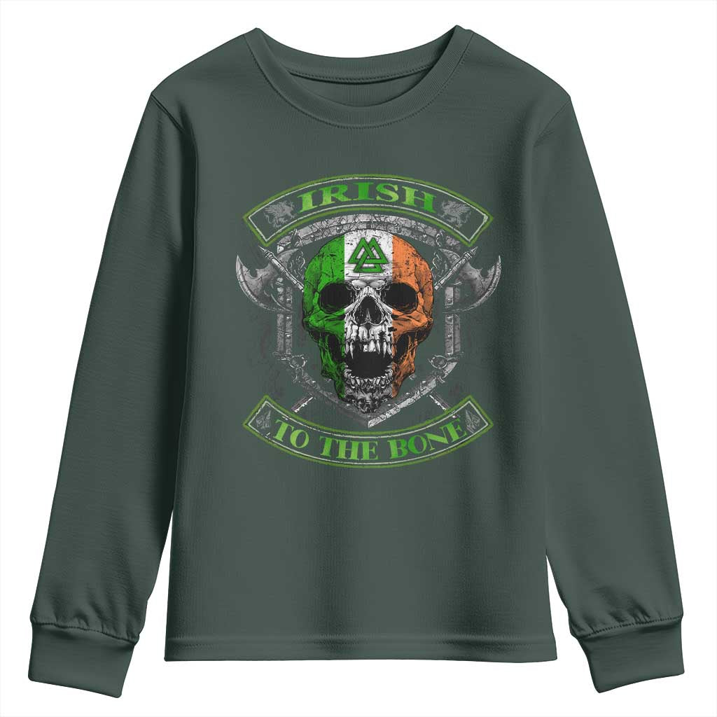 Irish Viking Youth Sweatshirt Irish To The Bone Vintage Ireland Flag Skull