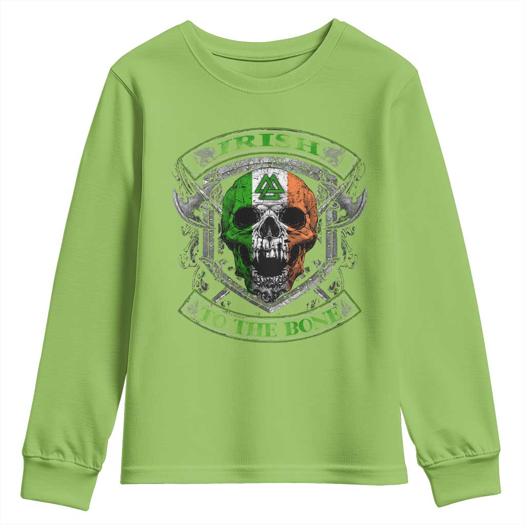 Irish Viking Youth Sweatshirt Irish To The Bone Vintage Ireland Flag Skull