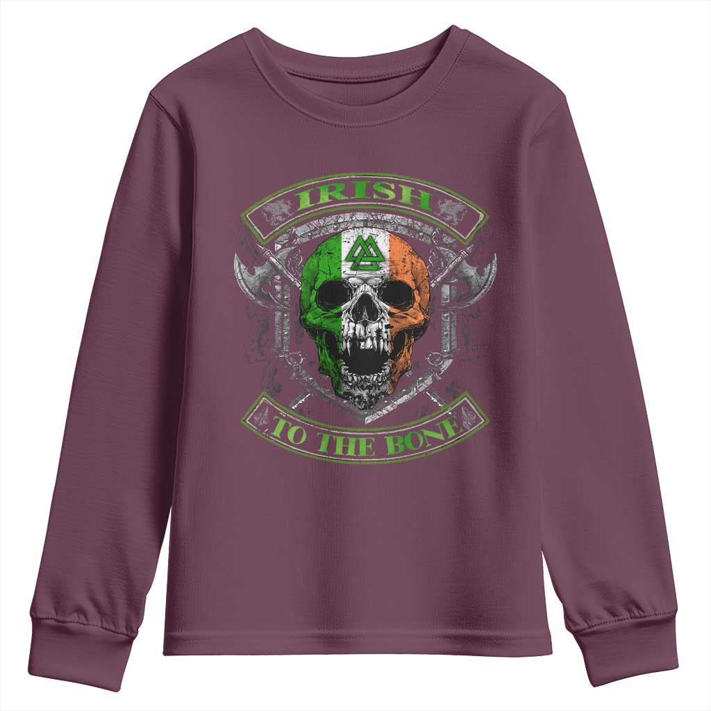 Irish Viking Youth Sweatshirt Irish To The Bone Vintage Ireland Flag Skull