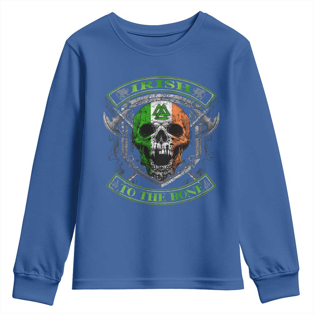Irish Viking Youth Sweatshirt Irish To The Bone Vintage Ireland Flag Skull