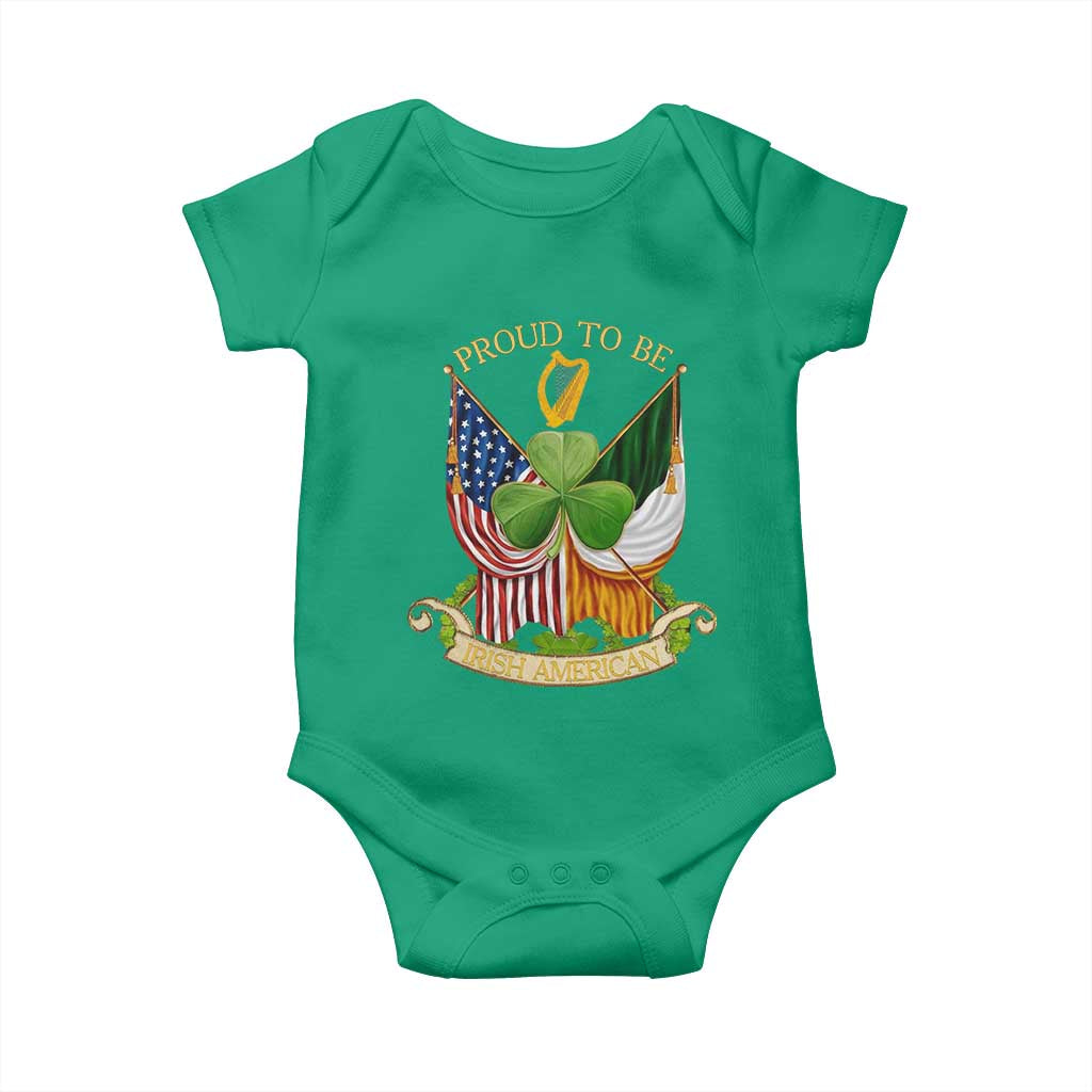 Proud To Be Irish American Baby Onesie Vintage Ireland USA Flag Shamrock Harp