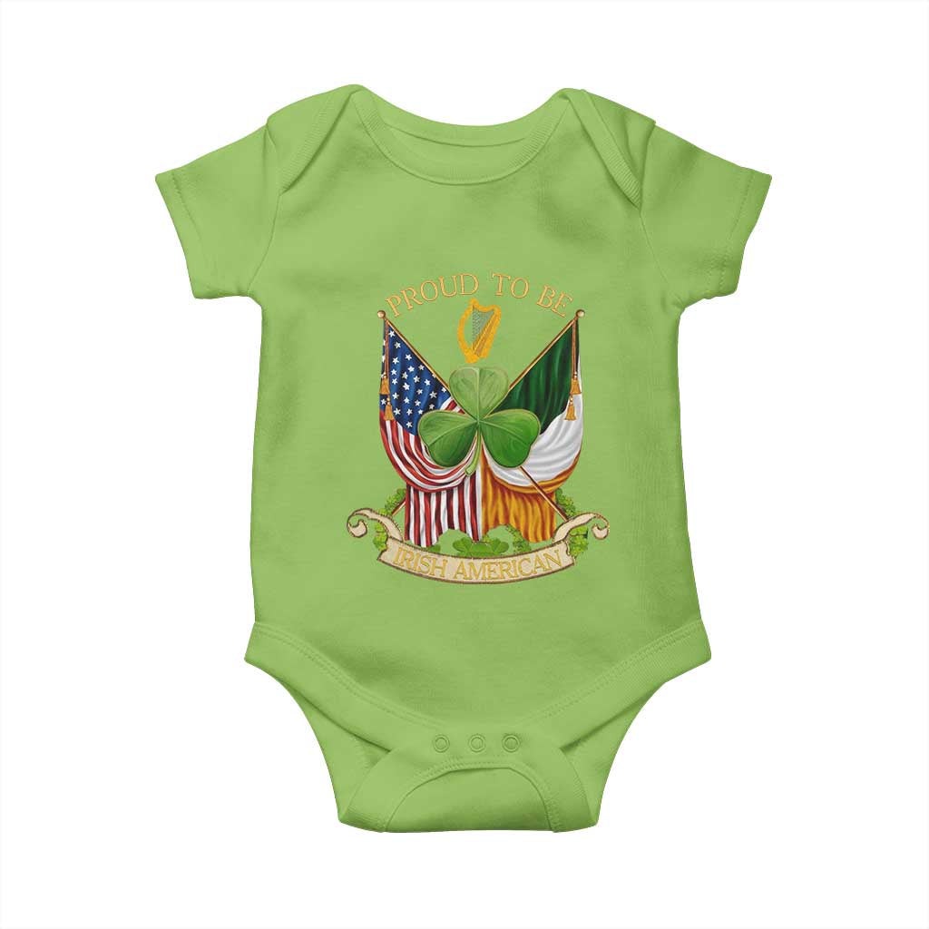 Proud To Be Irish American Baby Onesie Vintage Ireland USA Flag Shamrock Harp