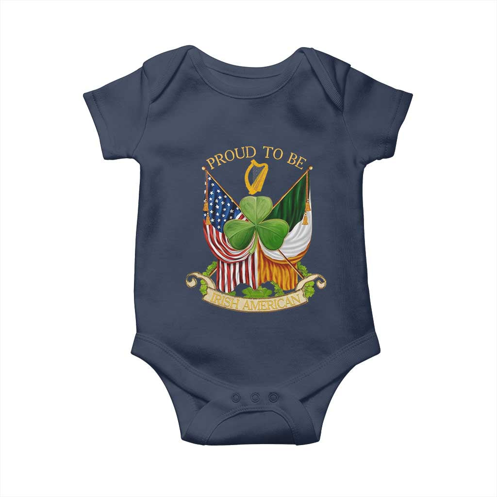Proud To Be Irish American Baby Onesie Vintage Ireland USA Flag Shamrock Harp