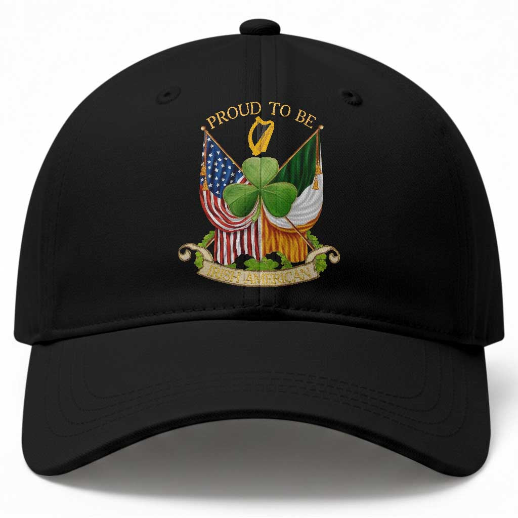 Proud To Be Irish American Baseball Cap Vintage Ireland USA Flag Shamrock Harp