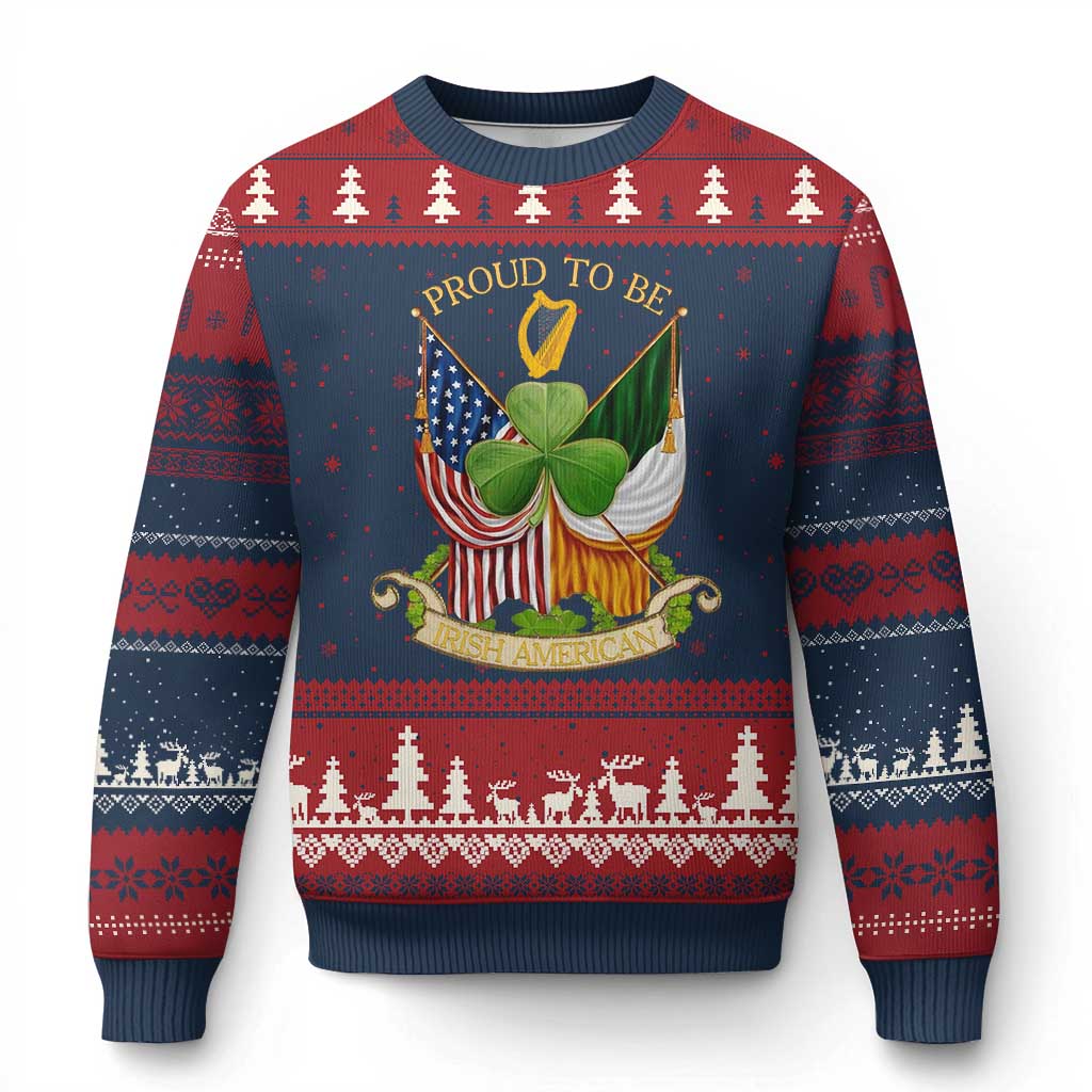 Proud To Be Irish American Ugly Christmas Sweater Vintage Ireland USA Flag Shamrock Harp - Wonder Print Shop