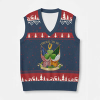 Proud To Be Irish American V-Neck Knit Sweater Vest Vintage Ireland USA Flag Shamrock Harp - Wonder Print Shop
