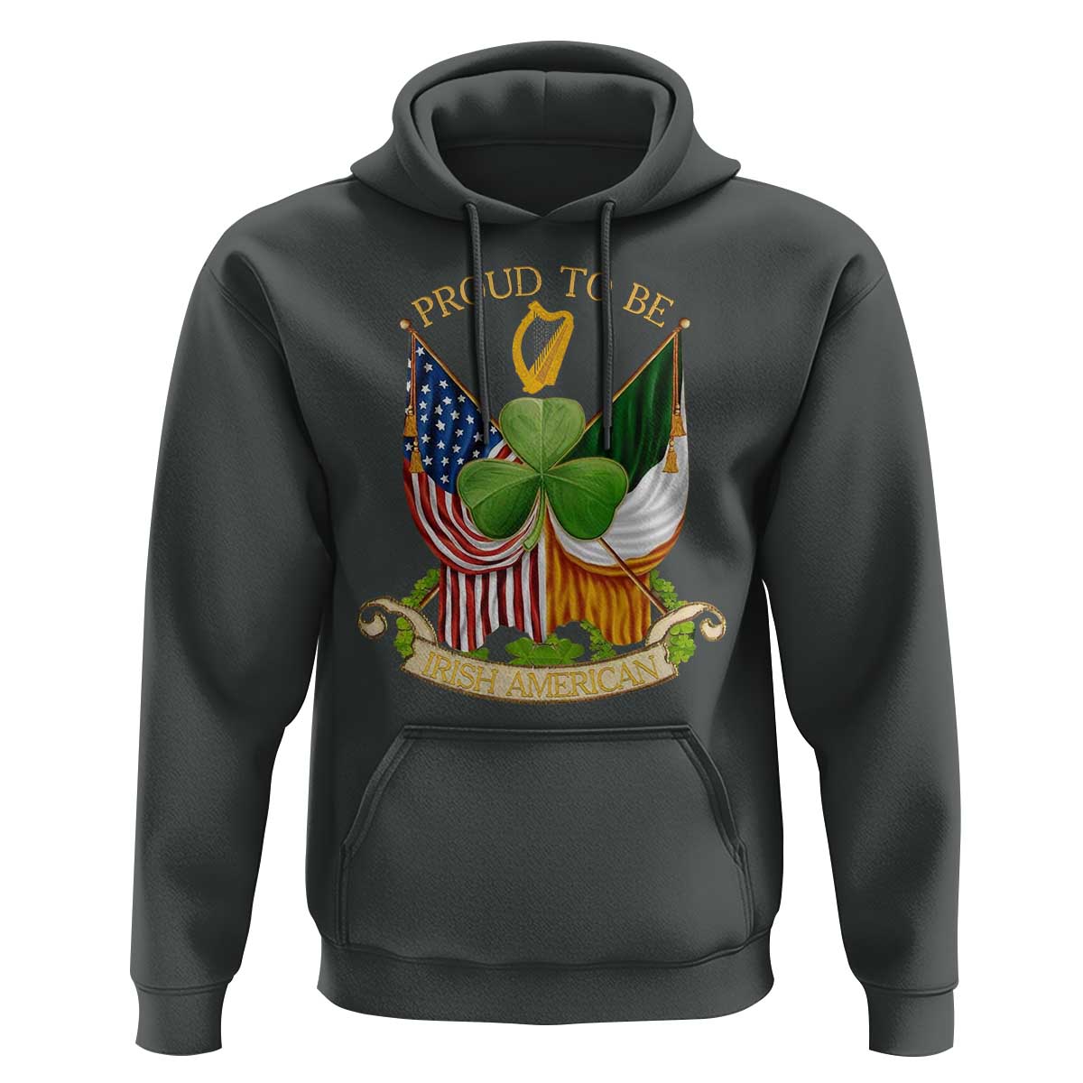 Proud To Be Irish American Hoodie Vintage Ireland USA Flag Shamrock Harp