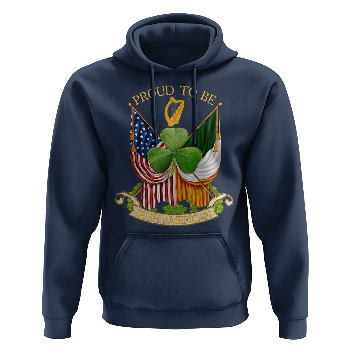 Proud To Be Irish American Hoodie Vintage Ireland USA Flag Shamrock Harp