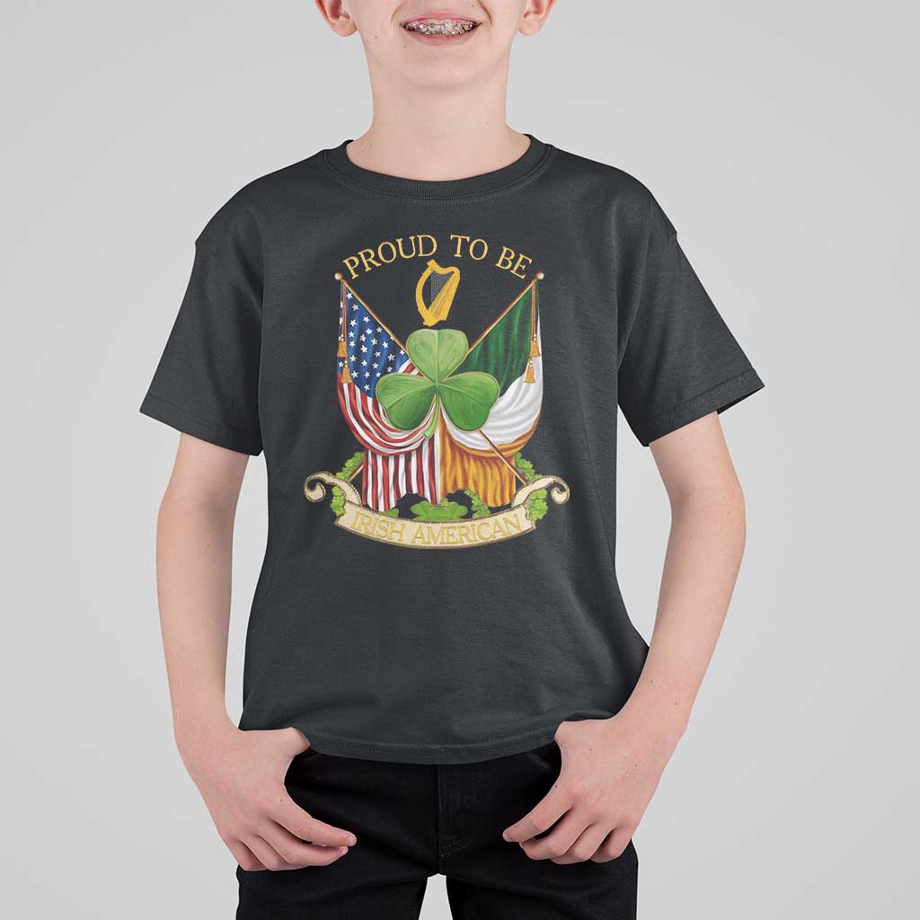 Proud To Be Irish American T Shirt For Kid Vintage Ireland USA Flag Shamrock Harp
