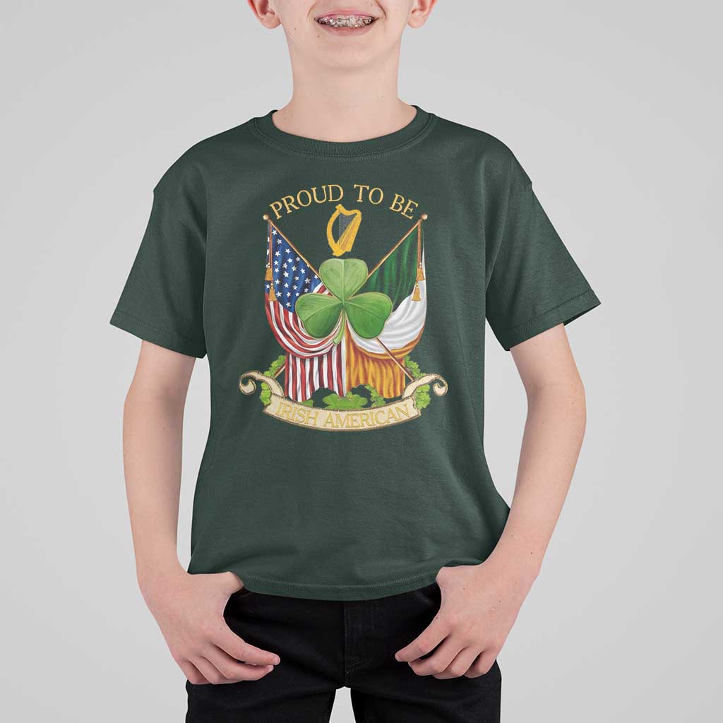 Proud To Be Irish American T Shirt For Kid Vintage Ireland USA Flag Shamrock Harp