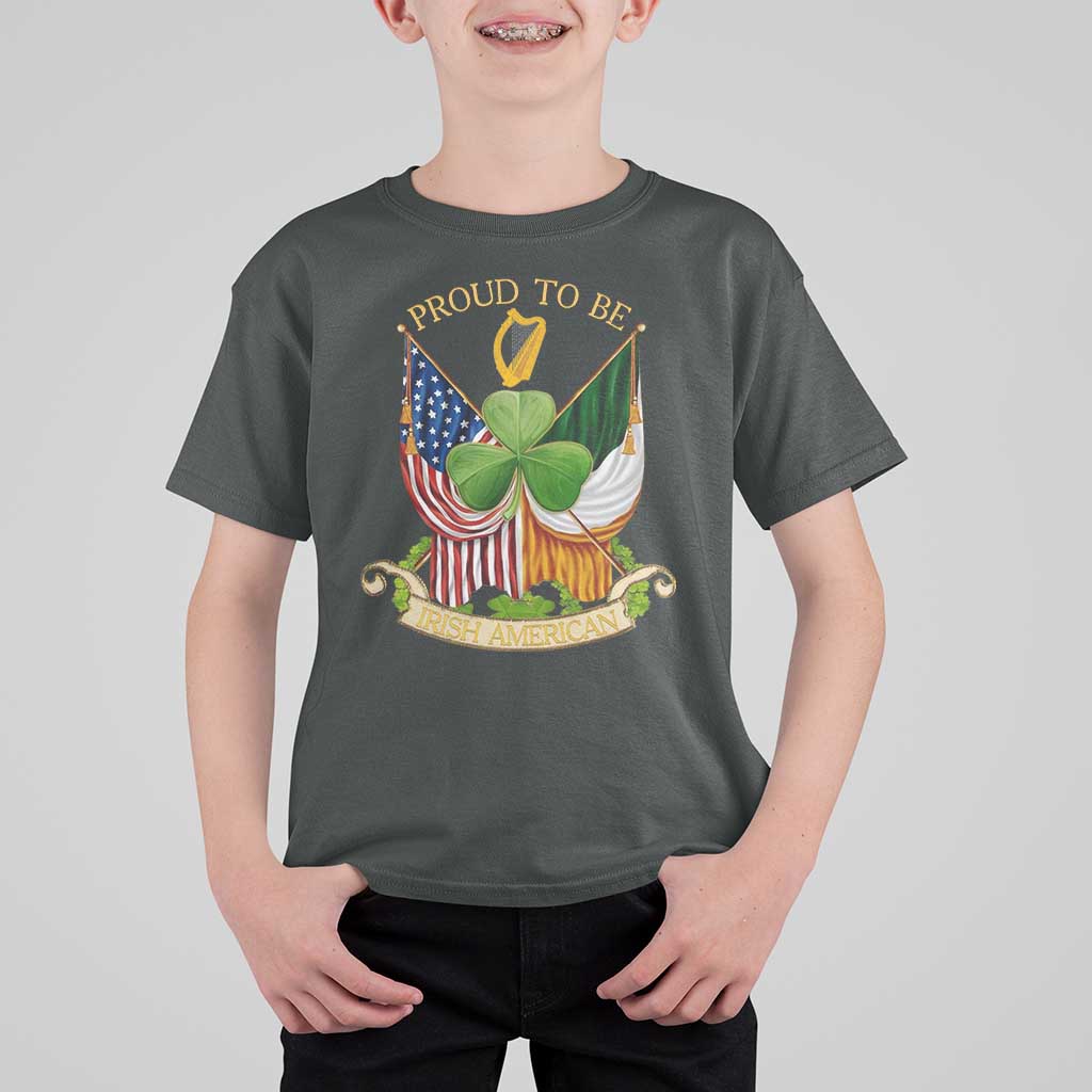 Proud To Be Irish American T Shirt For Kid Vintage Ireland USA Flag Shamrock Harp